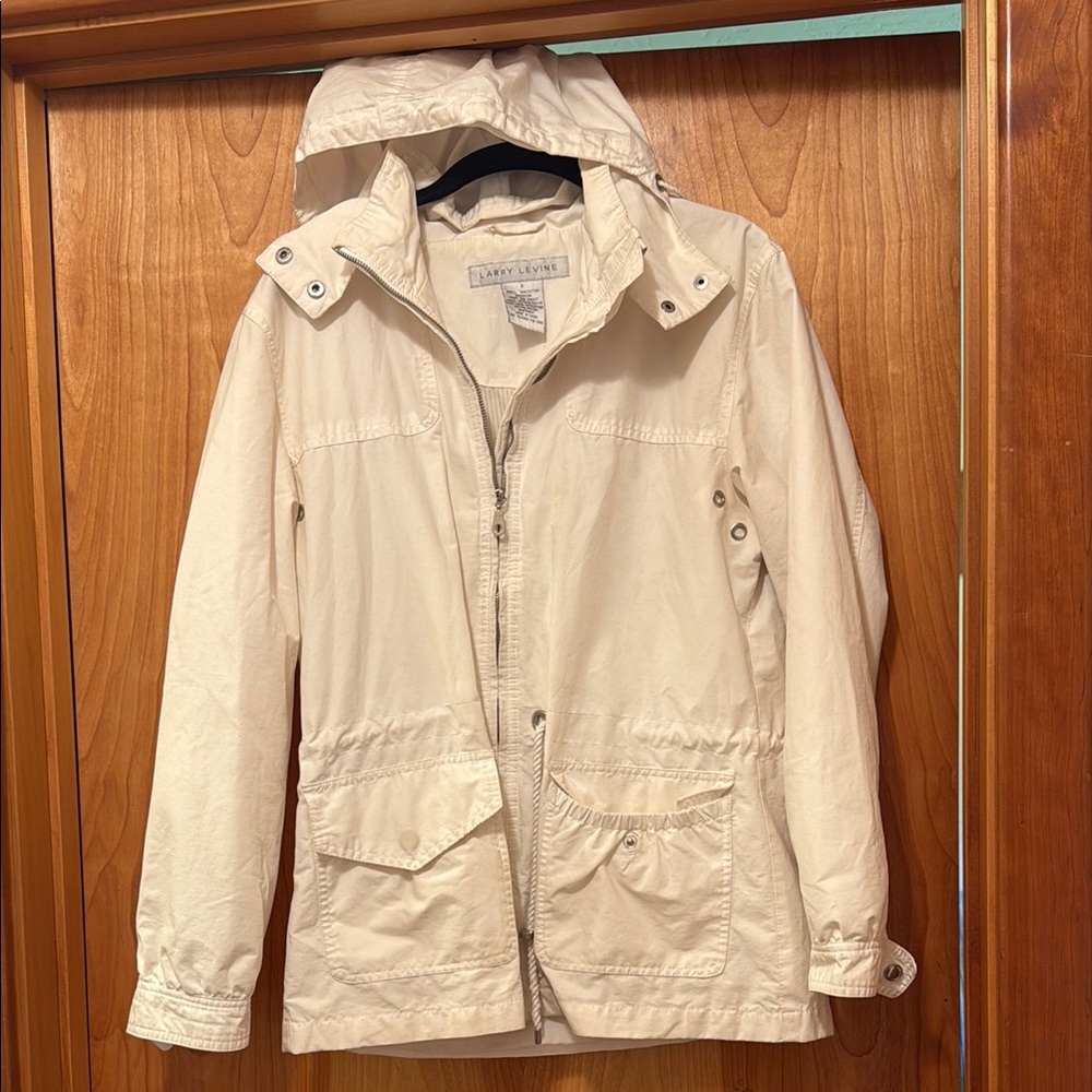 Larry Levine Cream Hooded Jacket